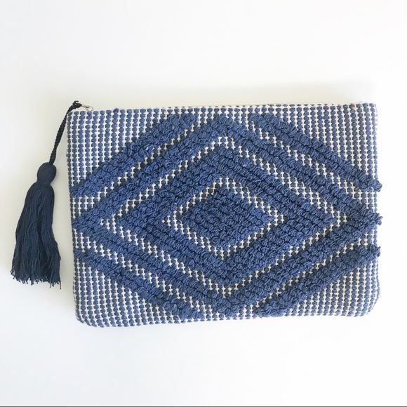 Anthropologie Handbags - Blue Textured Woven Zip Clutch